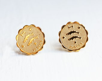 Gold Astrology Studs, Pisces Studs, Pisces Astrology Studs, Gold Pisces Studs, Zodiac Studs, Astrology Studs