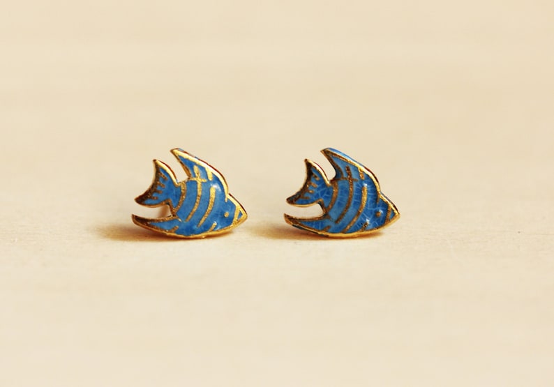 Beach Studs Tropical Fish Studs Fish Earrings Fish Studs Vacation Earrings Blue Studs Tropical Earrings Blue Fish Studs Animal Studs