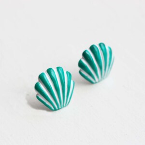 Seashell Studs, Enamel Shell Studs, Enamel Studs, Large Colorful Studs, Shell Studs, Seashell Earrings, Green, Pink, Yellow, Red, Purple image 2