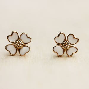 Enamel Dogwood Studs, Flower Studs, White Studs, Dogwood Studs, Enamel Studs