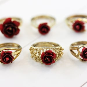 Rose Ring, Red Rose Ring, Flower Ring, Gold Rose Ring, Vintage Rose Ring, Vintage Flower Ring, Adjustable Ring, Gold Flower Ring, Gold Ring