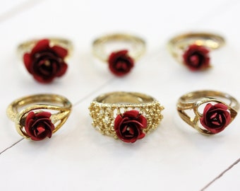 Rose Ring, Red Rose Ring, Flower Ring, Gold Rose Ring, Vintage Rose Ring, Vintage Flower Ring, Adjustable Ring, Gold Flower Ring, Gold Ring