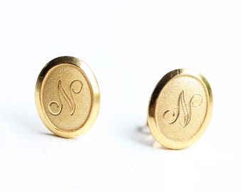 Initial Oval Studs, Initial Studs, Gold Initial Studs, Monogram Studs, Letter Studs, Initial Earrings, a, b, e, f, g, h, k, n, t, w