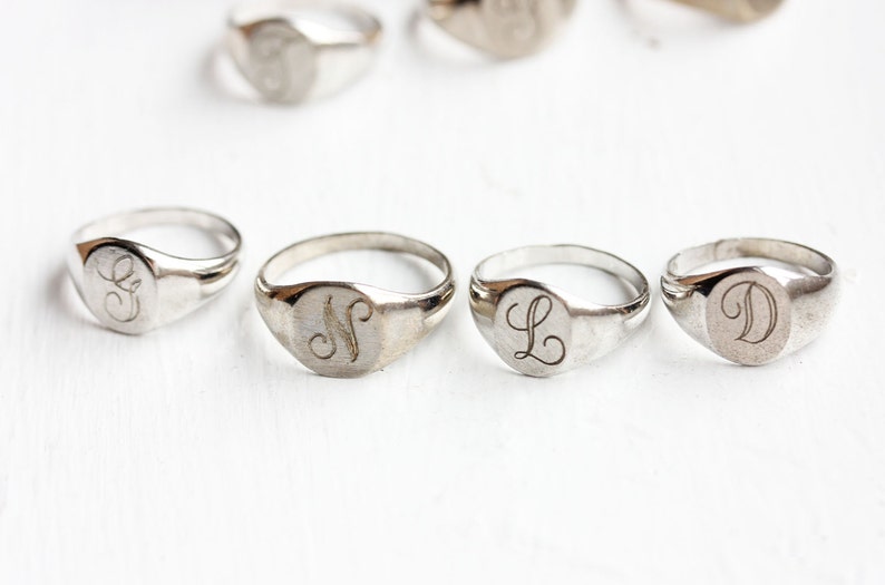 Signet Ring Silver, Silver Plated Signet Ring, Signet Ring, Monogram Ring, Silver Initial Ring, Initial Signet, a,e,f,g,h,j,l,n,o,p,r,t,v,w image 1