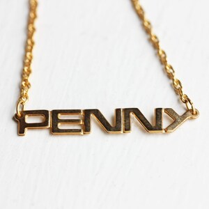 Penny Name Necklace, Vintage Name Necklace, Name Necklace, Penny Necklace, Gold Name Necklace, Monogram Necklace, Chain Necklace, Name image 1