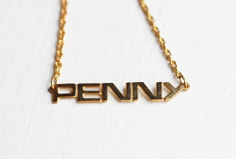 Penny Name Necklace, Vintage Name Necklace, Name Necklace, Penny Necklace, Gold Name Necklace, Monogram Necklace, Chain Necklace, Name image 1