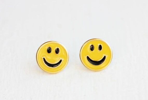 Smiley Face Studs, Yellow Smiley Face Studs, 90s … - image 1