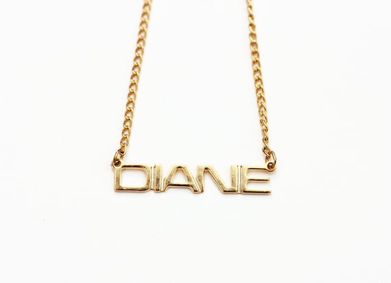 Diane Name Necklace Gold, Name Necklace, Vintage … - image 1