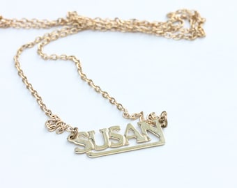 Susan Name Necklace Gold, Name Necklace, Vintage Name Necklace Gold, Vintage Name Necklace, Gold Necklace, Vintage Necklace