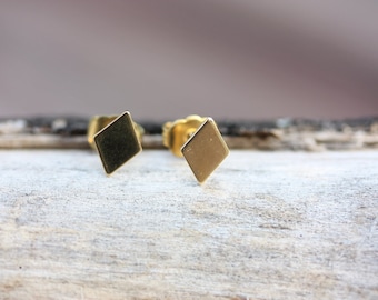 Diamond Shape Studs, Gold Diamond Studs, Diamond Shape Earrings, Diamond Studs, Small Geometric Studs, Small Gold Studs, Geometric Studs