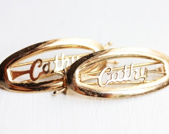 Cathy Hair Clips Gold, Name Hair Clips, Vintage Hair Clips