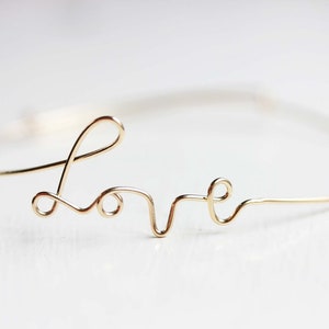 Love Word Bracelet, Love Wire Bracelet, Cursive Love Bracelet, Gold Love Bracelet, Silver Love Bracelet, Adjustable Gold Bracelet image 1