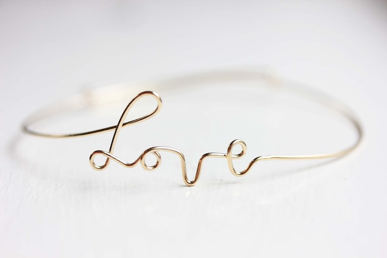 Love Word Bracelet, Love Wire Bracelet, Cursive Love Bracelet, Gold Love Bracelet, Silver Love Bracelet, Adjustable Gold Bracelet image 1