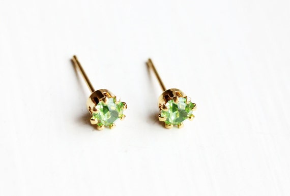 Green Crystal Studs, Tiny Crystal Studs, Small Cr… - image 1