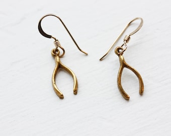 Wishbone Earrings, Earrings, Wishbone, Gold Wishbone Earrings, Gold Earrings, Charm Earrings, Lucky Earrings