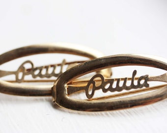 Paula Hair Clips Gold, Name Hair Clips, Vintage Hair Clips Gold, Hair Clips, Gold Clips, Vintage Hair Clips, Vintage Name Jewelry