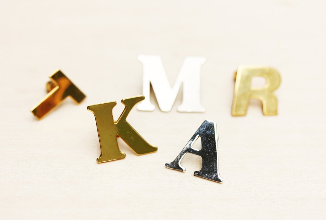 Gold Initial Pin Initial Pin Gold Letter Pin Silver Initial Etsy