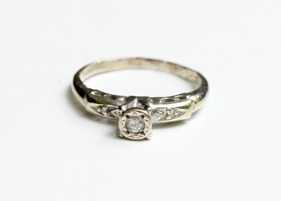 Diamond Ring Gold, Diamond Ring, Diamond Solitaire Ring, Gold Ring, White Gold Diamond Ring, 14K Diamond Ring, Deco Diamond Ring, Size 5.75