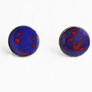 Blue Circle Studs, Blue Studs, Spotted Studs, Dot Studs, Round Studs, Enamel Studs, Round Enamel Studs