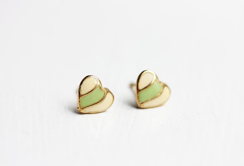 Green Stripe Heart Studs image 2