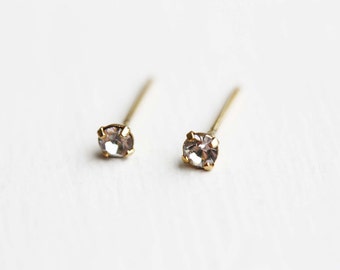 Crystal Studs Gold, Tiny Crystal Studs, Clear Crystal Studs, Small Crystal Studs, Crystal Earrings, Second Hole Studs, Small Gold Studs