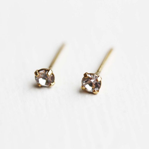Crystal Studs Gold, Tiny Crystal Studs, Clear Crystal Studs, Small Crystal Studs, Crystal Earrings, Second Hole Studs, Small Gold Studs