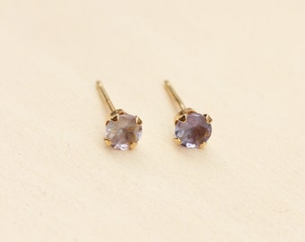 Gold Iolite Stud Earrings, Gold Iolite Earrings, 10K Gold Earrings, Purple Gold Stud Earrings, Blue Gold Stud Earrings, Iolite Stud Earrings