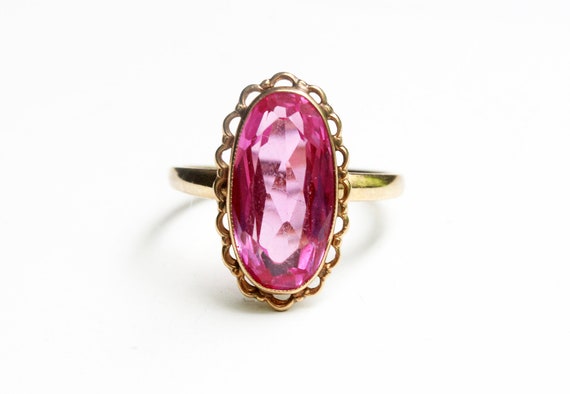 Pink Stone Ring, Gold Pink Ring, Pink Ring, Oval S