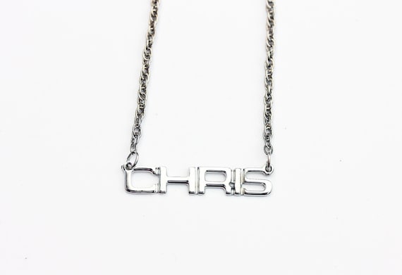 Chris Name Necklace Silver, Name Necklace, Vintage Name Necklace Silver, Vintage Name Necklace, Gold Necklace, Vintage Necklace