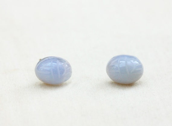 Glass Oval Earrings Blue, Colorful Oval Studs, Gl… - image 1