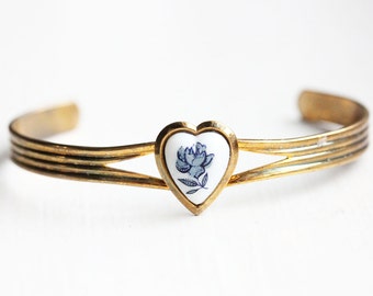 Heart Cuff Bracelet, Blue Heart Bracelet, Heart Bracelet, Gold Cuff Bracelet, Gold Heart Bracelet, Brass Cuff, Brass Bracelet, Cuff Bracelet