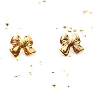 Gold Bow Studs, Bow Studs, Bow Earrings, Gold Earrings, Gold Studs, Bow Shape Studs, Ribbon Studs, Stud Earrings image 1