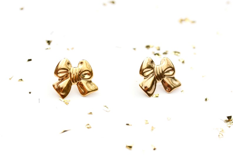 Gold Bow Studs, Bow Studs, Bow Earrings, Gold Earrings, Gold Studs, Bow Shape Studs, Ribbon Studs, Stud Earrings image 1