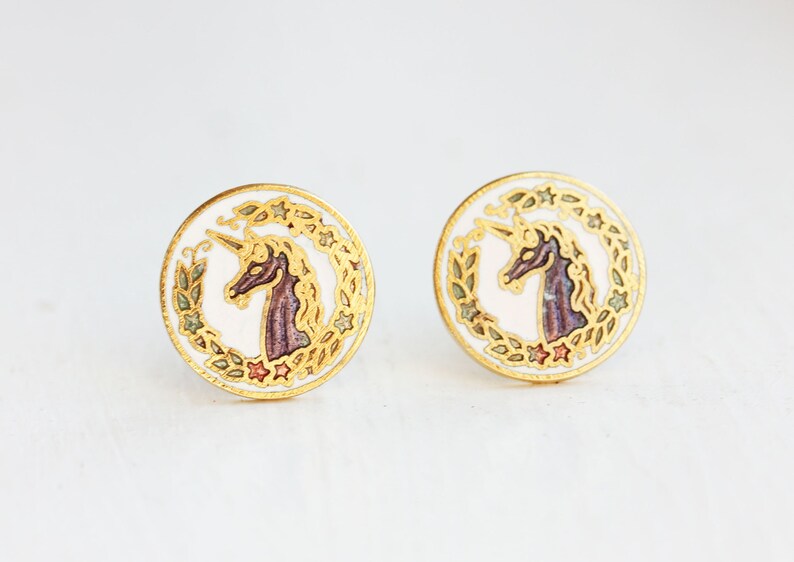 Enamel Unicorn Circle Studs image 1