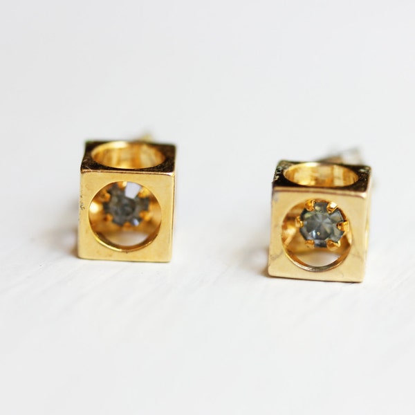 Crystal Cube Studs, Cube Studs, Gold Cube Studs, Gold Crystal Studs, Crystal Studs, Square Studs, Gold Square Studs