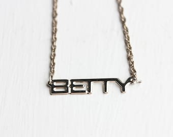 Betty Name Necklace Silver, Name Necklace, Vintage Name Necklace Silver, Vintage Name Necklace, Gold Necklace, Vintage Necklace