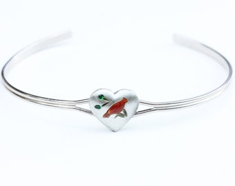 Heart Bracelet, Bird Bracelet, Cuff Bracelet Silver