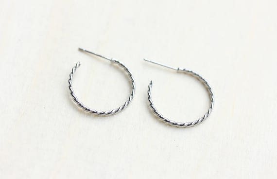 Silver Hoop Earrings, Twist Hoop Earrings, Braide… - image 1