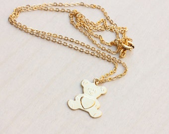 Teddy Bear Necklace, Bear Necklace, Teddy Necklace, Gold Charm Necklace, Gold Chain Necklace, Gold Charm