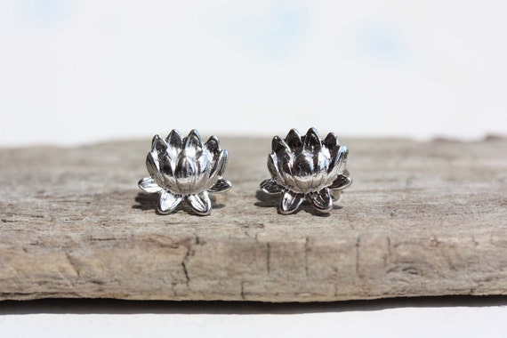 Lotus Flower Studs, Gold Lotus Studs, Silver Lotu… - image 2