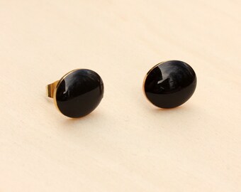 Black Oval Studs, Black Studs, Oval Studs, Enamel Studs, Gold Black Studs, Colorful Studs, Gold Stud Earrings, Studs, Black Earrings