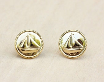 Ship Studs Gold, Sailboat Studs Gold, Boat Studs Gold, Sailing Studs Gold, Gold Studs, Gold Earrings, Ship Studs Gold