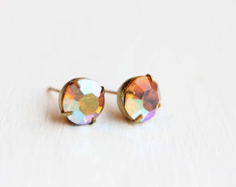 Rose Crystal Studs, Pink Crystal Studs, Crystal Studs, Bridesmaid Studs, Mirror Studs, Faceted Stone Studs, Vintage Crystal Studs, Studs