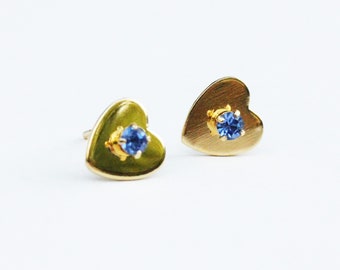 Heart Studs Gold, Stone Heart Studs, Heart Studs, Crystal Studs, Blue Heart Studs, Tiny Heart Studs, Heart Earrings, Gold Earrings