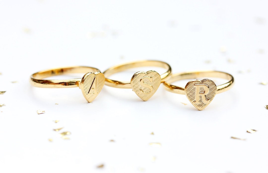 Initial Heart Ring, Gold Initial Ring, Gold Heart Ring, Gold Signet Ring, Heart Signet Ring, Letter Ring, Vintage Ring,a,b,c,e,j,l,s,r,t