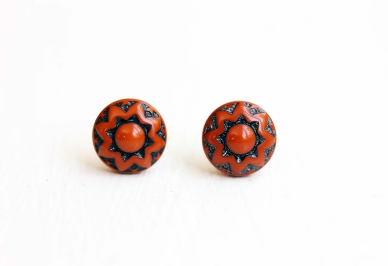 Red Flower Studs, Round Flower Studs, Southwest Studs image 1