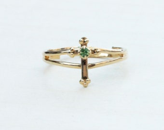 Cross Ring Gold, Green Cross Ring, Gold Cross Ring, Gold Ring, Religious Ring, Adjustable Ring, Christian Ring, Cross Ring, Gold Cross Ring