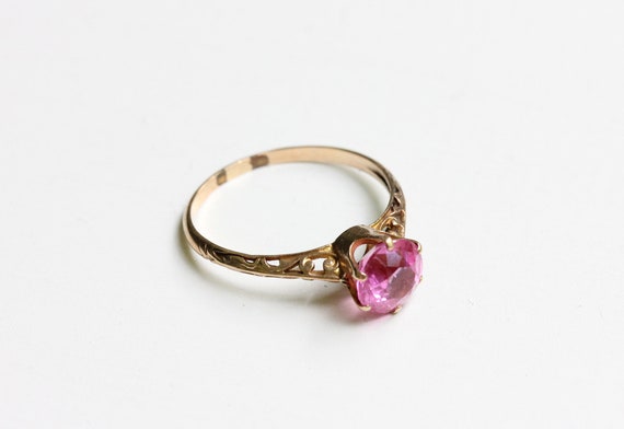 Victorian Pink Ring, Pink Stone Ring, Gold Victor… - image 3