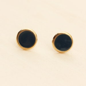 Blue Circle Studs, Navy Studs, Round Navy Studs, Enamel Studs, Round Gold Studs, Round Blue Studs, Blue Studs, Navy Earrings, Nautical Studs