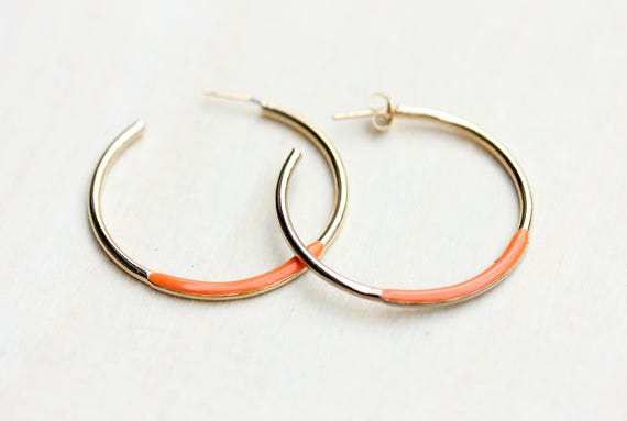 Enamel Gold Hoops, Colorful Hoops, Blue Hoops, Or… - image 1